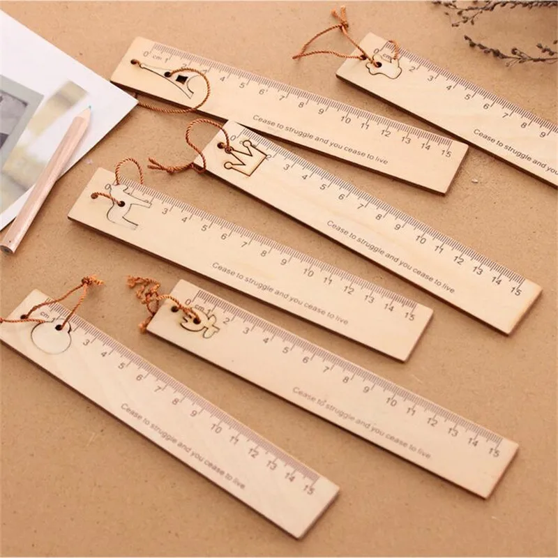 YOUE SHONE 1Pcs/lots Wood Cute Wind Ruler Stationery 15Cm Scale Pendant Bookmark Student Safe Centimeter Ruler