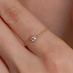 100% 925 sterling silver women AAA+ cubic zirconia single stone silver chain rings