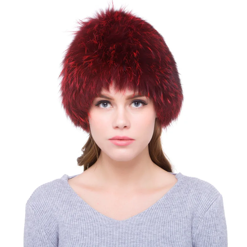 

Luxury Winter Ladies' Genuine Knitted Fox Fur Beanies Hat Real Women's Fur Cap Headgear VF5045