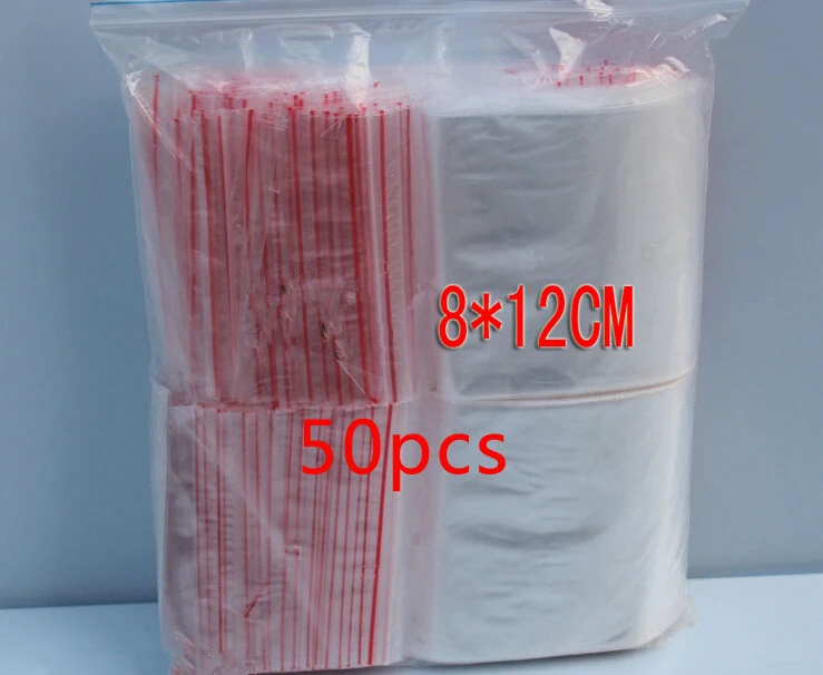 50pcs 8x12cm pe transparent travel gift packaging bags plastic bag for necklace/jewelry diy custom ziplock clear self seal bag