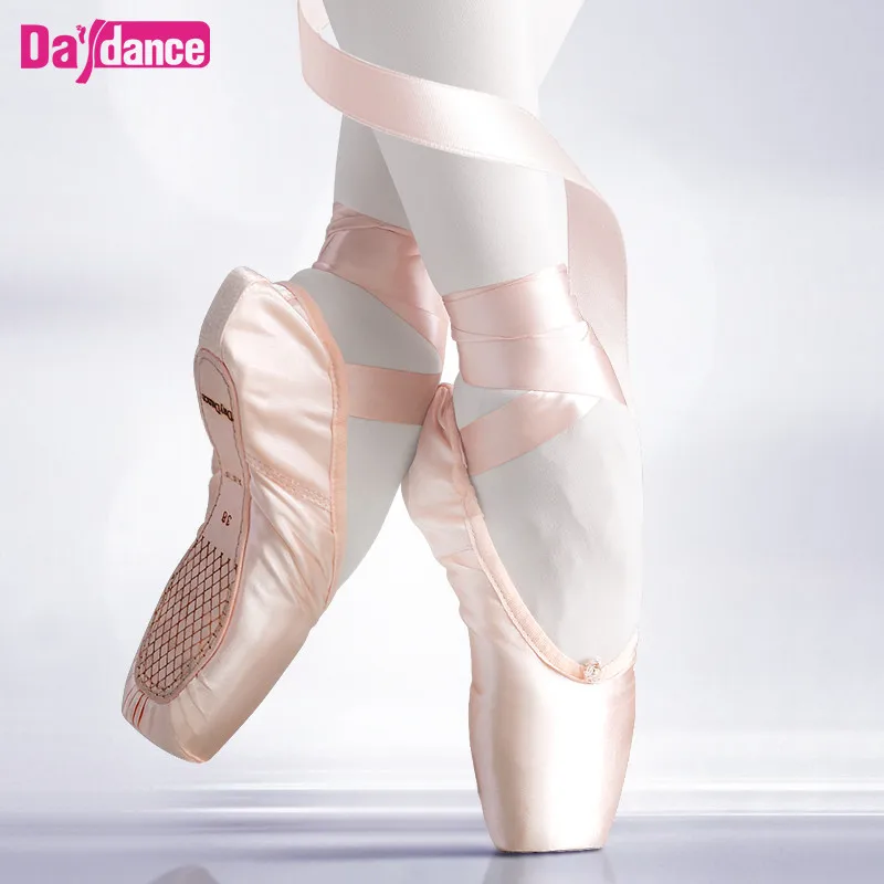 สาว Ballerina บัลเล่ต์ Pointe รองเท้าสีชมพูสีแดงผู้หญิงซาตินผ้าใบบัลเล่ต์รองเท้าเต้นรำ