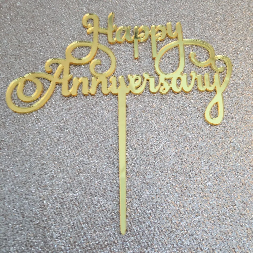 

5pcs Happy Anniveisary Acrylic mirror gold silver cake topper party cake decoration