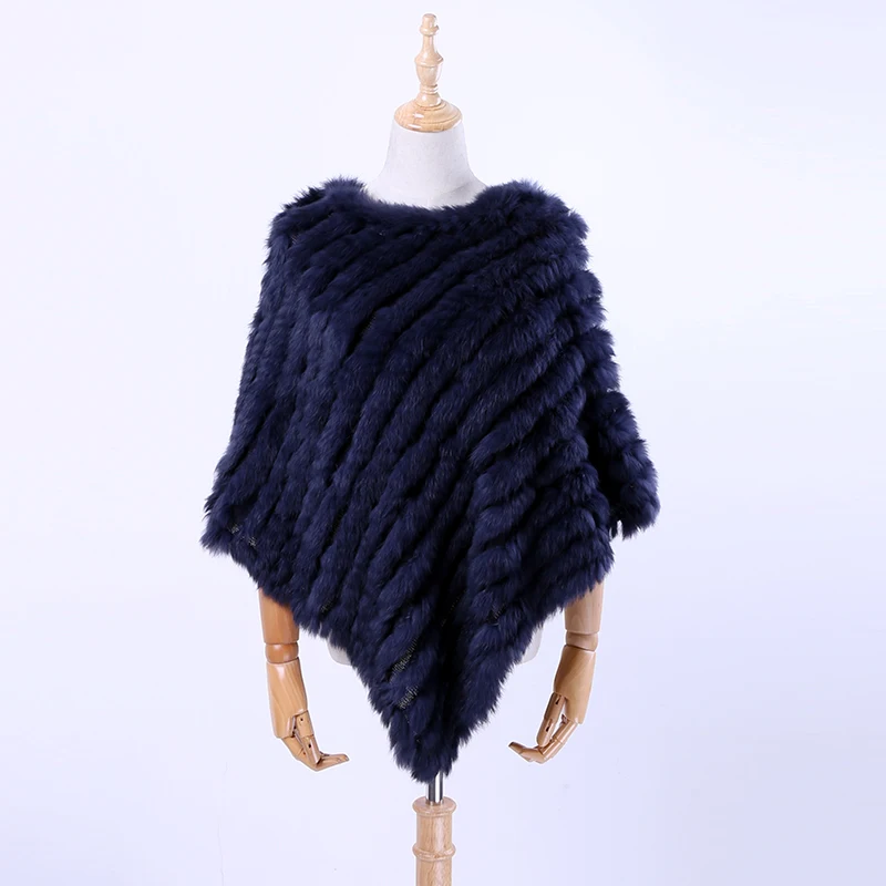 Free shipping spring autumn Genuine Real Knitted Rabbit Fur Poncho Wrap scarves women natural rabbit fur Shawl triangle Cape