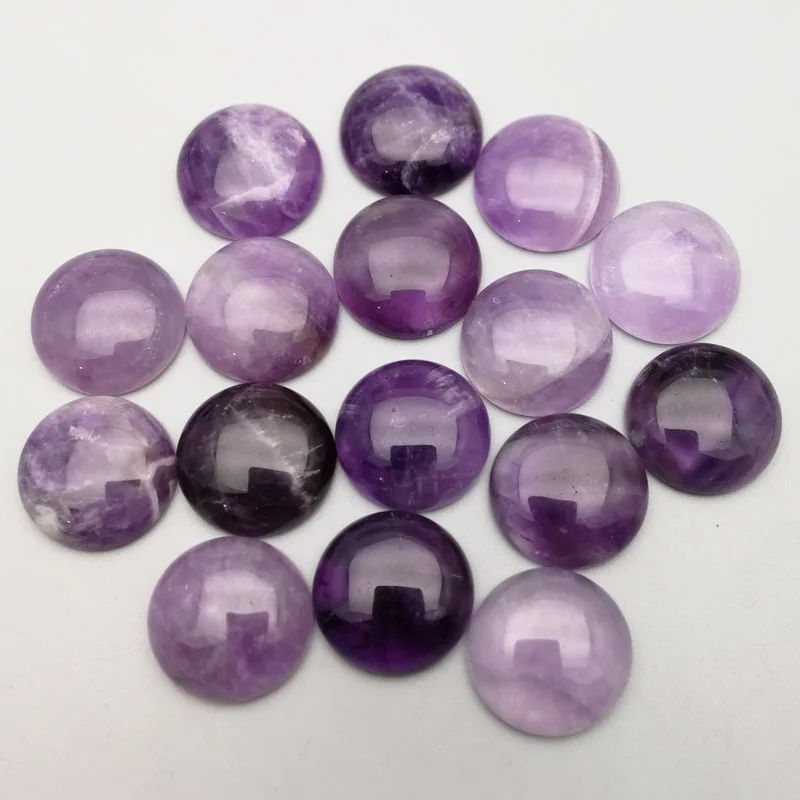 

Wholesale Fashion natural purple crystal stone beads charm 20mm round cab cabochon 12Pcs for jewelry making Ring accessories