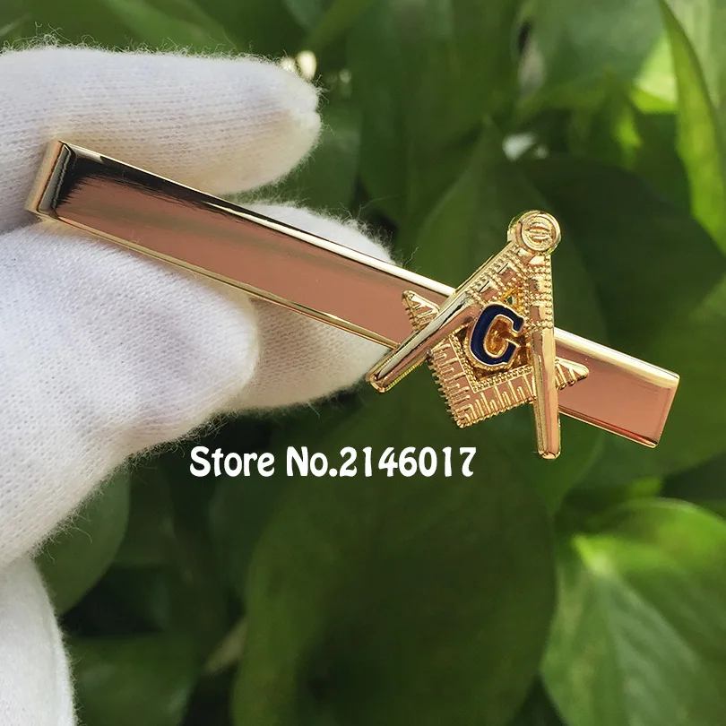 Freemason Blue Lodge Ties Clips Masonic Fashion Men\'s Neck Tie Clip Bar Masonry Square and Compass G Masons