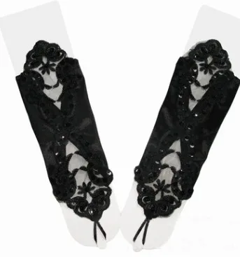 Gants de mariée en dentelle perlée, multicolores, noirs, blancs ou ivoire, sans doigts, pour robe de spectacle, accessoires pour mariée