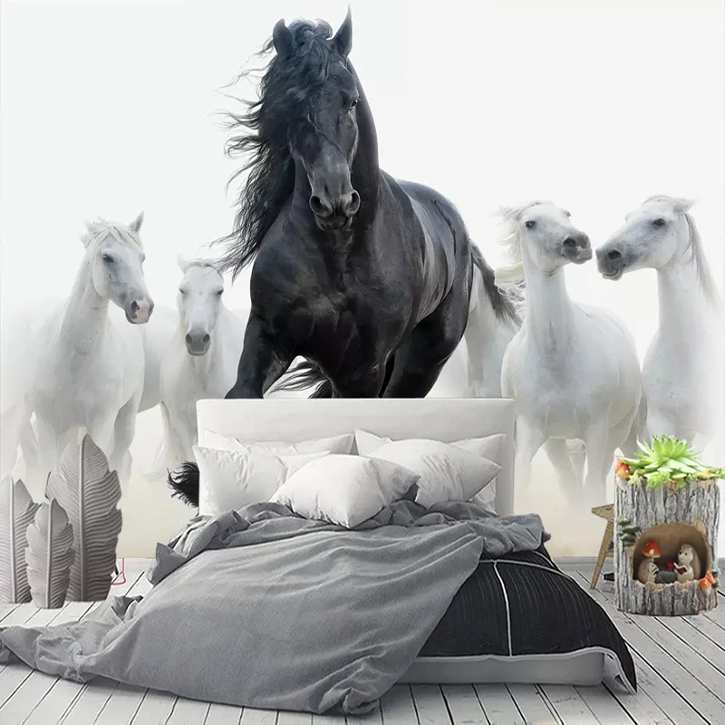 Custom 3D Foto Moderna Carta Da Parati di Arte Nero Cavallo Bianco TV Sfondo Muro di Carta Murale Camera Da Letto Creativa Soggiorno Complementi