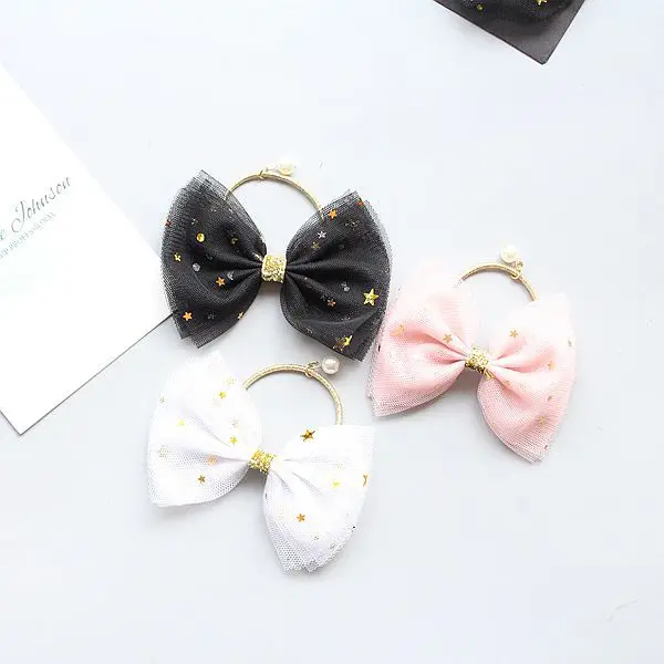 Boutique 30pcs Fashion Glitter Star Cute Bow Elastic Hair Bands Solid Gauze Bowknot Hair Ties Princess Headwear Hair Accessories