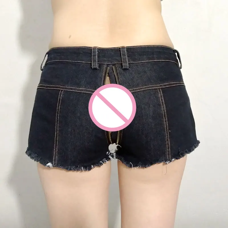 Sexy Vrouwen Zwart Kwastje Laagbouw Taille Hot Korte Twee Weg Rits Open Kruis Sexy Denim Booty Sexy Jeans Shorts f52