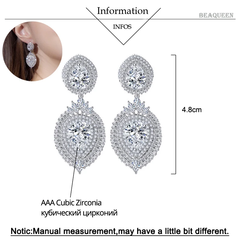 BeaQueen Gorgeous Big Water Drop Cubic Zircon Micro Pave Baguette Crystal Long Dangle Earrings Bridal Wedding Party Jewelry E281 image 2