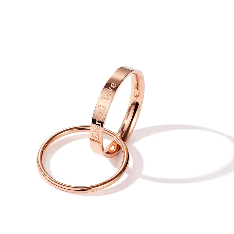 YUN RUO Letters Double Circle Ring Rose Gold Color Fashion Titanium Steel Jewelry Wedding Gift Woman Never Fade High Quality
