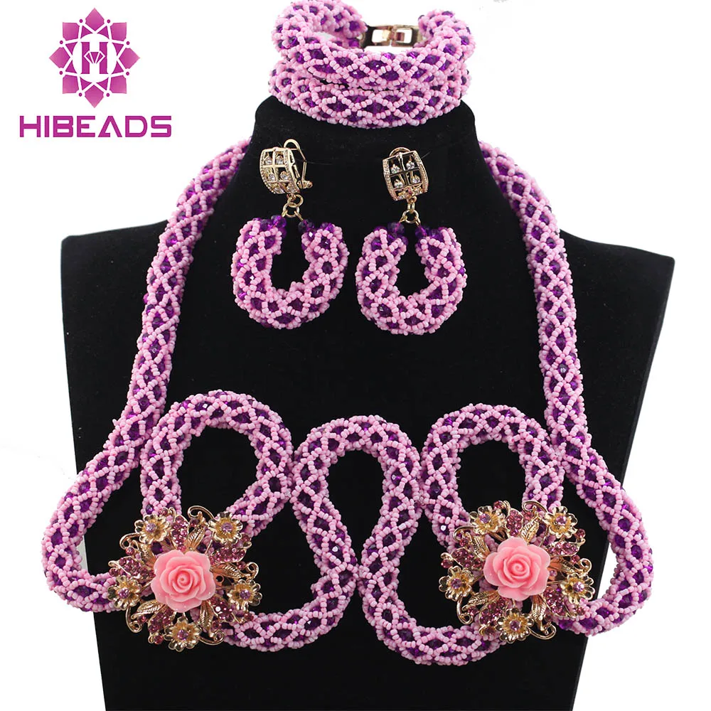 

Amazing Purple Crystal Jewelry Sets Hot Nigerian Women Beads Necklace African Wedding Bridal Jewelry Set Free ShippingABH132