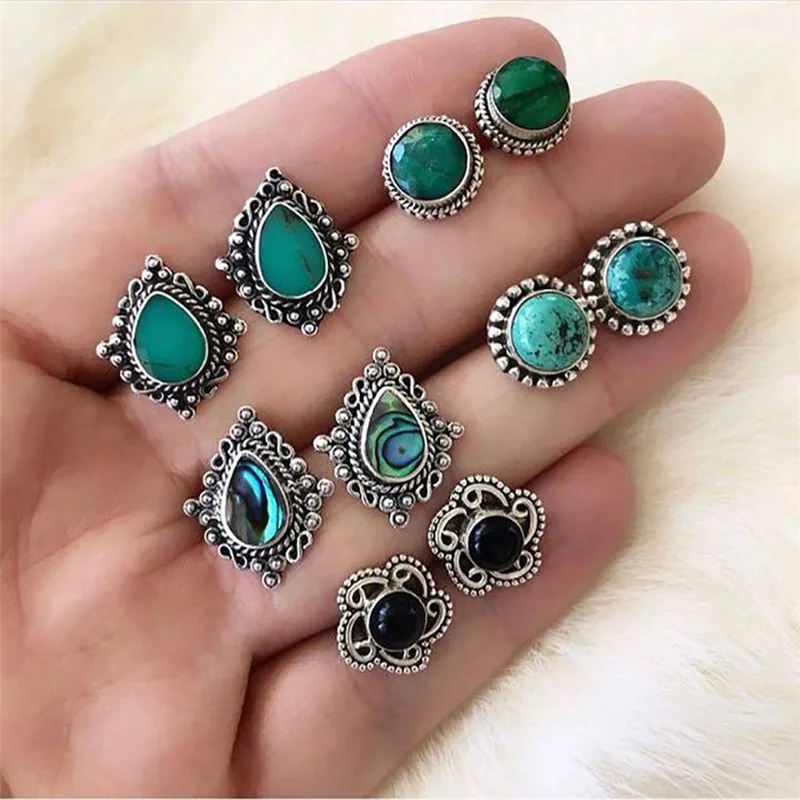 Modyle 5sets/lot Hot Sale Bohemia  Stud Earrings Set for Woman Crystal Fashion Flower Wedding Jewelry