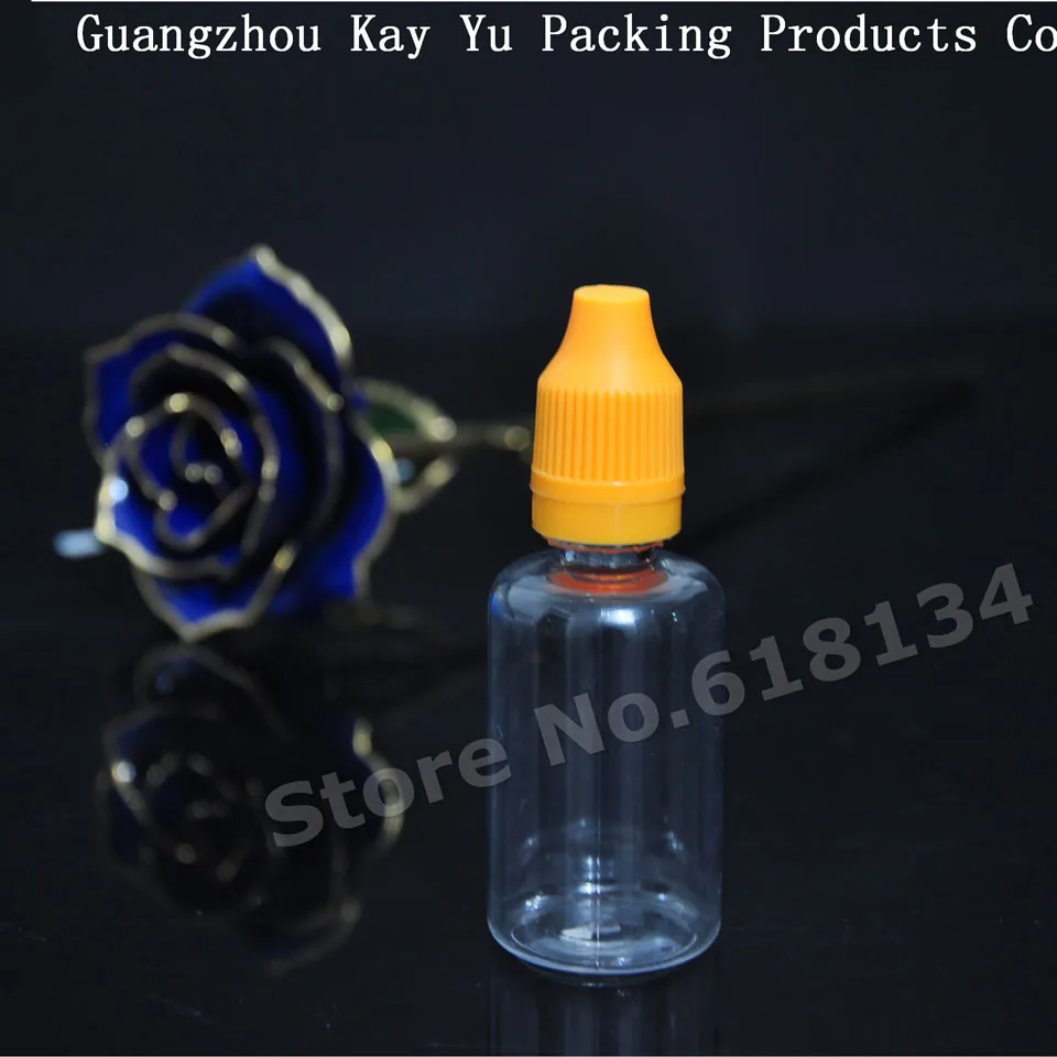 Free shipping 30 ml PET clear plastic liquid dropper bottles with childproof and tamper evident lids, 5000 bottles per lot