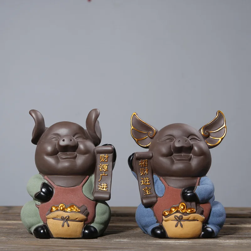 

Chinese Style Lucky Pig Purple Sand Ceramic Large Saving Money Cans Handmade Crafts Home Decoration Desk Decoration