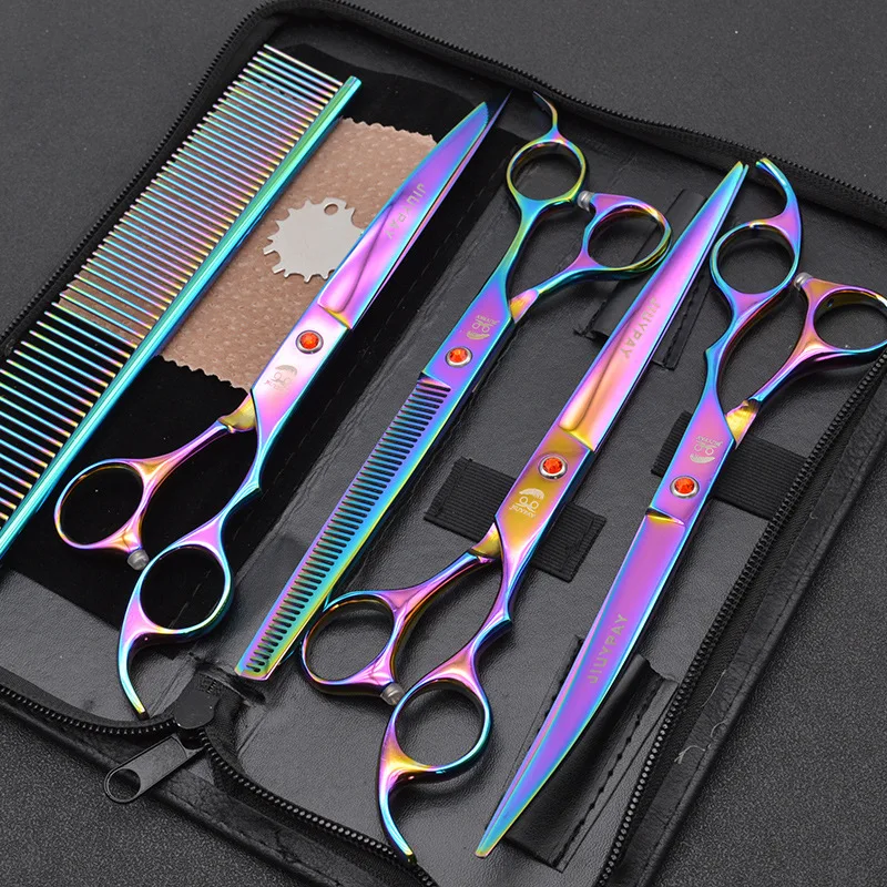 

8.0 inch Professional Pet Scissors Dog Grooming Shears Set Straight & Curved & Thinning Scissors Animals Hair Cutter Tools Kit