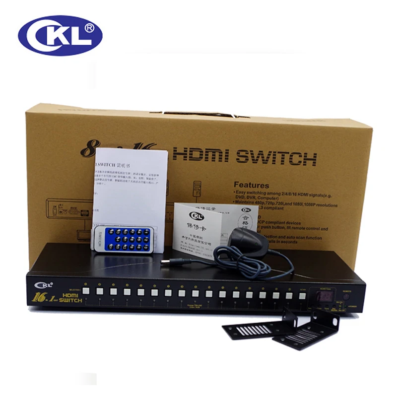 CKL 16-портовый автоматический выключатель HDMI 16 в 1 с ИК-пультом дистанционного управления RS232 Поддержка порта 3D 1080P EDID автоматическое обнаружение в стойке