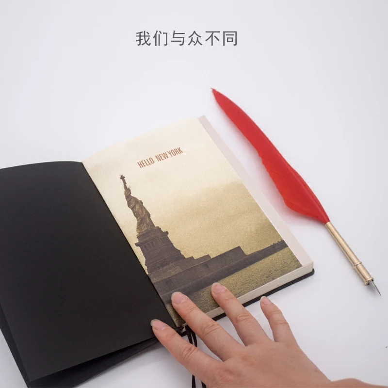 Liberty, Regalo Creativo, dipinto A Mano-In Rilievo Vintage Notebook con Penna D'oca, Piuma Penna