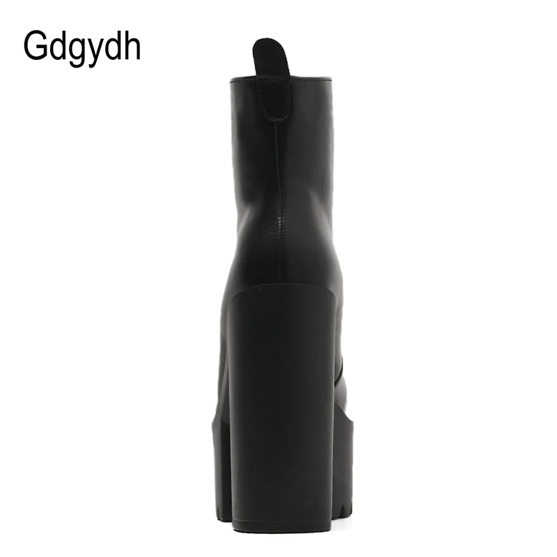 Gdgydh Fashion Autumn Women Ankle Boots Leather Black Female High Heels Shoes Ultra High Platform Heels Round Toe Lady Shoe