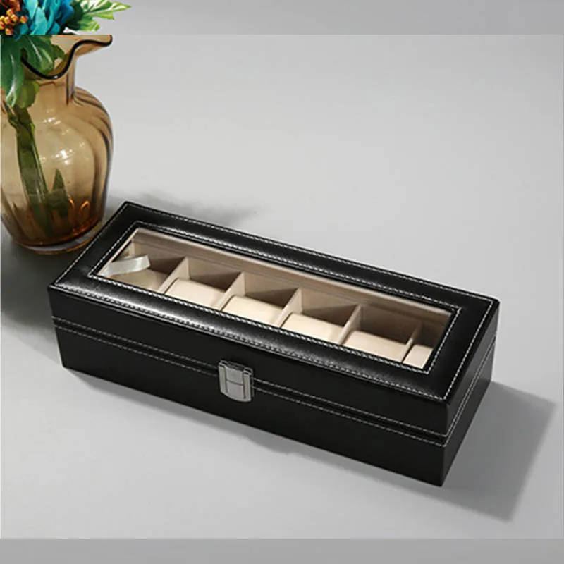 Luxury PU 6 Grids Leather Watch Box Fashion style for convenient travel storage Jewelry Watch Collector Cases Organizer Box