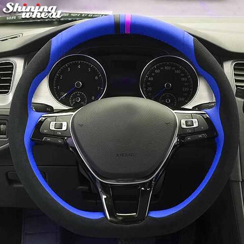 

Shining wheat Black Suede Blue Leather Steering Wheel Cover for Volkswagen VW Passat B8 Golf 7 Mk7 New Polo Jetta