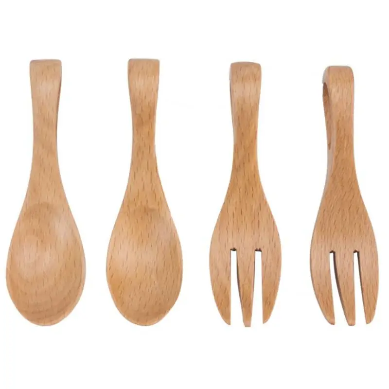 Wood Kids Fork Suits Babies Learn Consisting Handmade Tableware Thick Round Hand Solid Wood Friendly F20173889