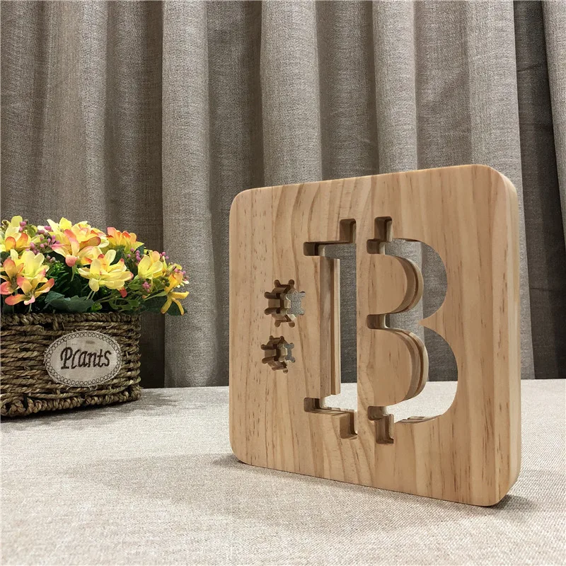 LED Wood Light Lamp USB Night Light Bitcoin Style 3D Luminaria Baby Lamp Birthday Gifts For Kids Bedroom Decorative Night Light