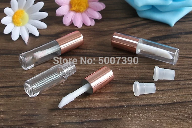 Wholesale 1.2ML Empty Clear PET Lip Gloss Tubes Plastic Lipbalm Tube Lipstick Mini Sample Cosmetic Container With Rose Gold Cap