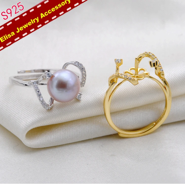 3Pcs/Lot Elegant Pearl Rings Holder S925 Sterling Silver Adjustable Rings Settings DIY Pearl Jewelry Components