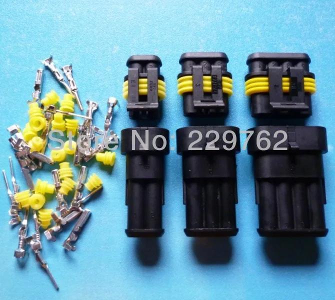 Free Shipping 15 sets 2/3/4 Pin/way HID Waterproof Electrical connector plug kits,3 in 1 male&female kits for car boat ect.