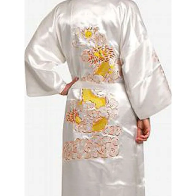 Japanese Style Male Satin Silk Robe Dragon Embroidery Japan Kimono Bath Gown Size M L XL XXL Men Satin Robe Embroidery Bath Gown