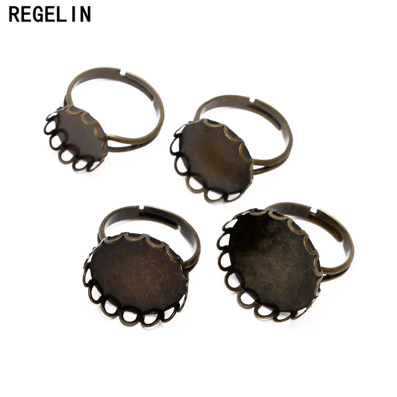 REGELIN 10pcs Inner 10/12/14/16/18/20mm Antique Bronze Ring Setting Base Blank Jewelry Finding Lace Tray for Glass Cabochon DIY