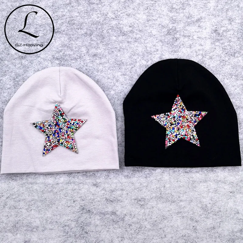 

GZHilovingL 2019 Newborn Baby Boys Girls Soft Cotton Hats Spring 0-4month Girl Rhinestones Star Beanies Hat Cap Photography Prop