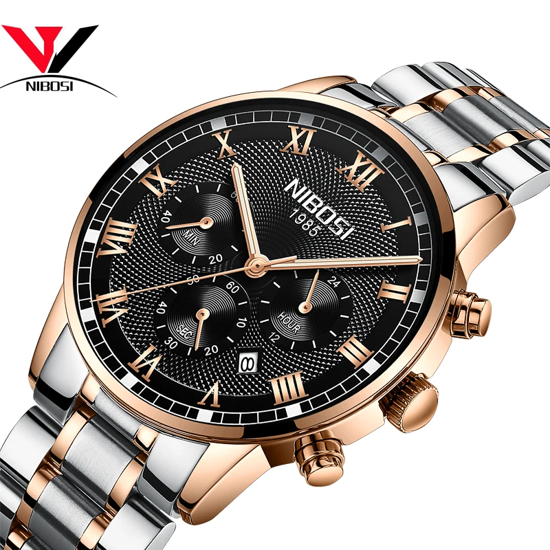 

NIBOSI Mens Sport Watches Men Waterproof Luxury Brand Watch 2019 Fashion Full Steel Analog Quartz Wristwatch Relogio Masculino