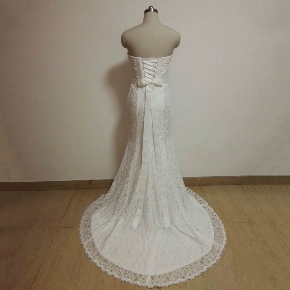 E JUE SHUNG Vintage Lace Mermaid Wedding Dresses Crystal SashSweetheart Lace Up Back Bridal Gowns