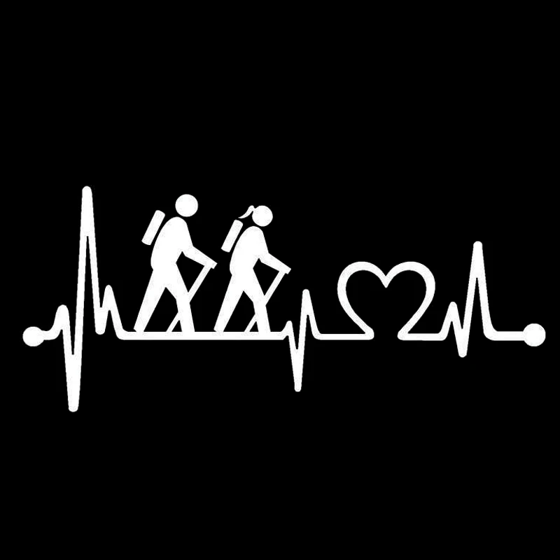 14.9CM*6.5CM Hiking Hiker Couple Heartbeat Lifeline Vinyl Decal Car Sticke S9-0297