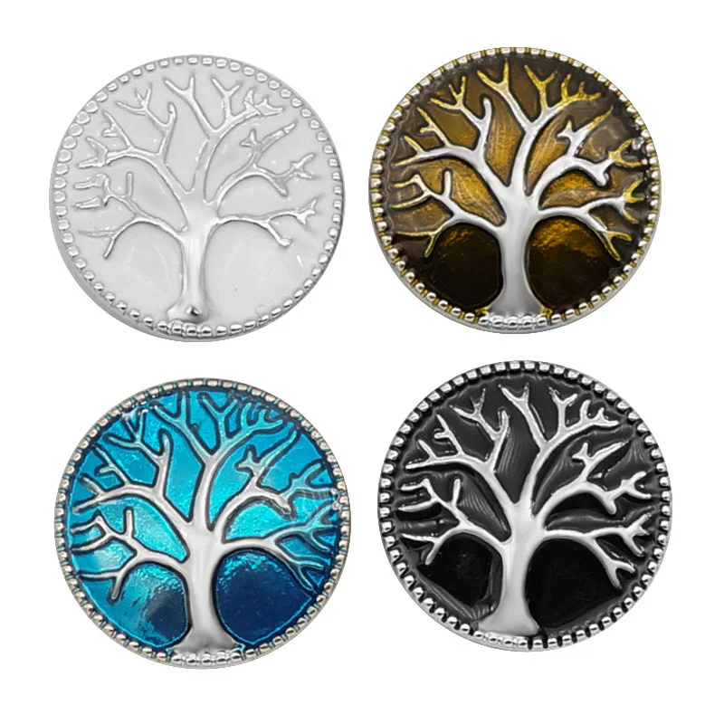 New KZ3080 Beauty Charm Colorful Life tree 18MM Metal snap buttons 4colors for DIY snap jewelry wholesale