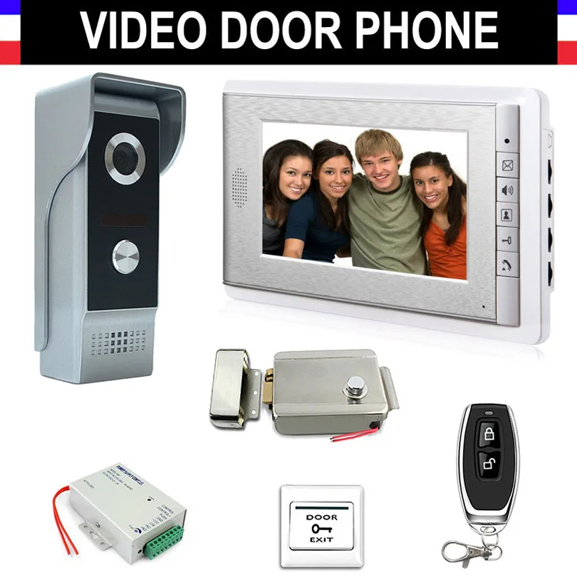 

Video Intercom Doorbell Kits 7'' Monitor Wired Video Door Phone System 700TVL IR Camera with Electric Lock + Remote Control+Exit