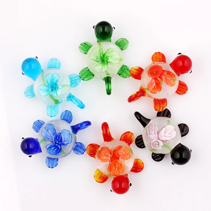 Qianbei Wholesale 6pcs Handmade Murano Lampwork Glass Mix Color Cartoon Turtle Pendant For Necklace