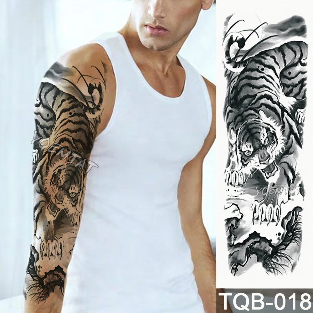 

NEW 48*17cm Full Flower Arm Tattoo Sticker Tiger down the mountain Temporary Body paint Water Transfer fake Tatoo sleeve