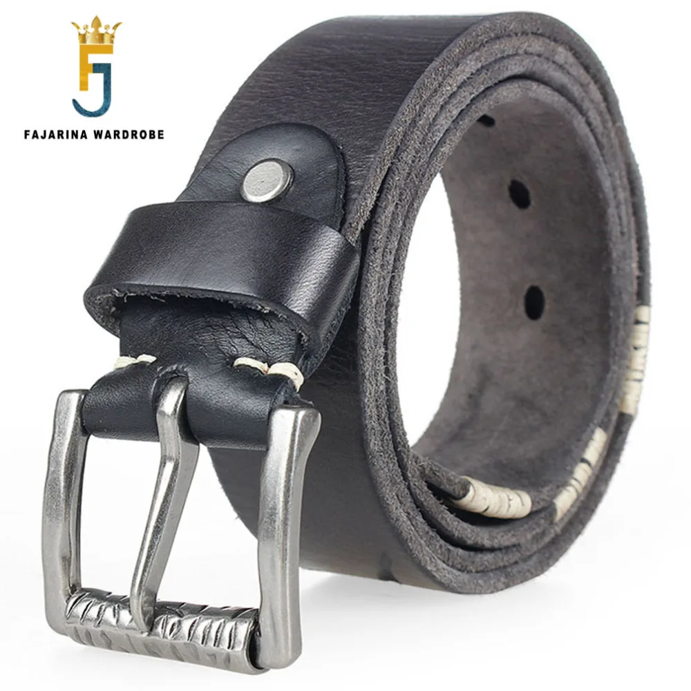 FAJARINA 2017 New Design Men's Personality Vintage Pure Cow Skin Leather Retro Belts Thick Lines Alloy Buckle Belt Men N17FJ299