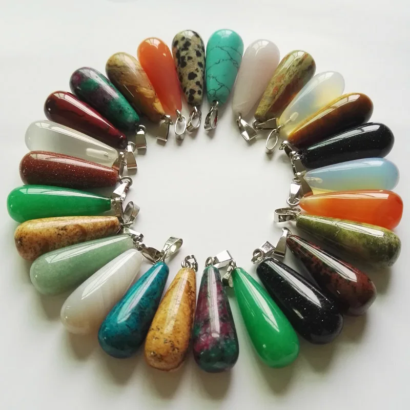 

Wholesale natural stone pendants mixed color fashion water drop teardrop pendant for Necklaces making 50pcs/lot
