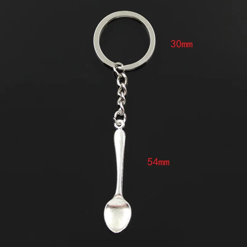 Fashion 30mm Key Ring Metal Key Chain Keychain Jewelry Antique Silver Color Plated Spoon 54x12mm Pendant