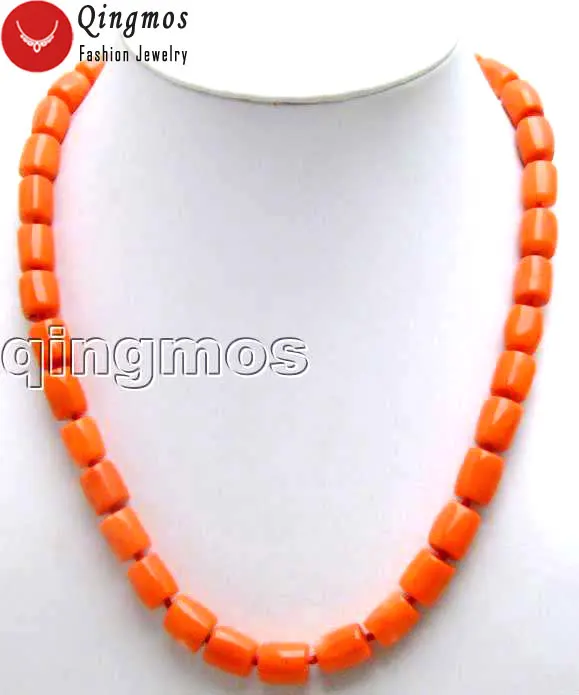 Qingmos Natural Orange Coral Necklace for Women with Genuine 10-12mm Thick Slice Coral Chokers Necklace 18