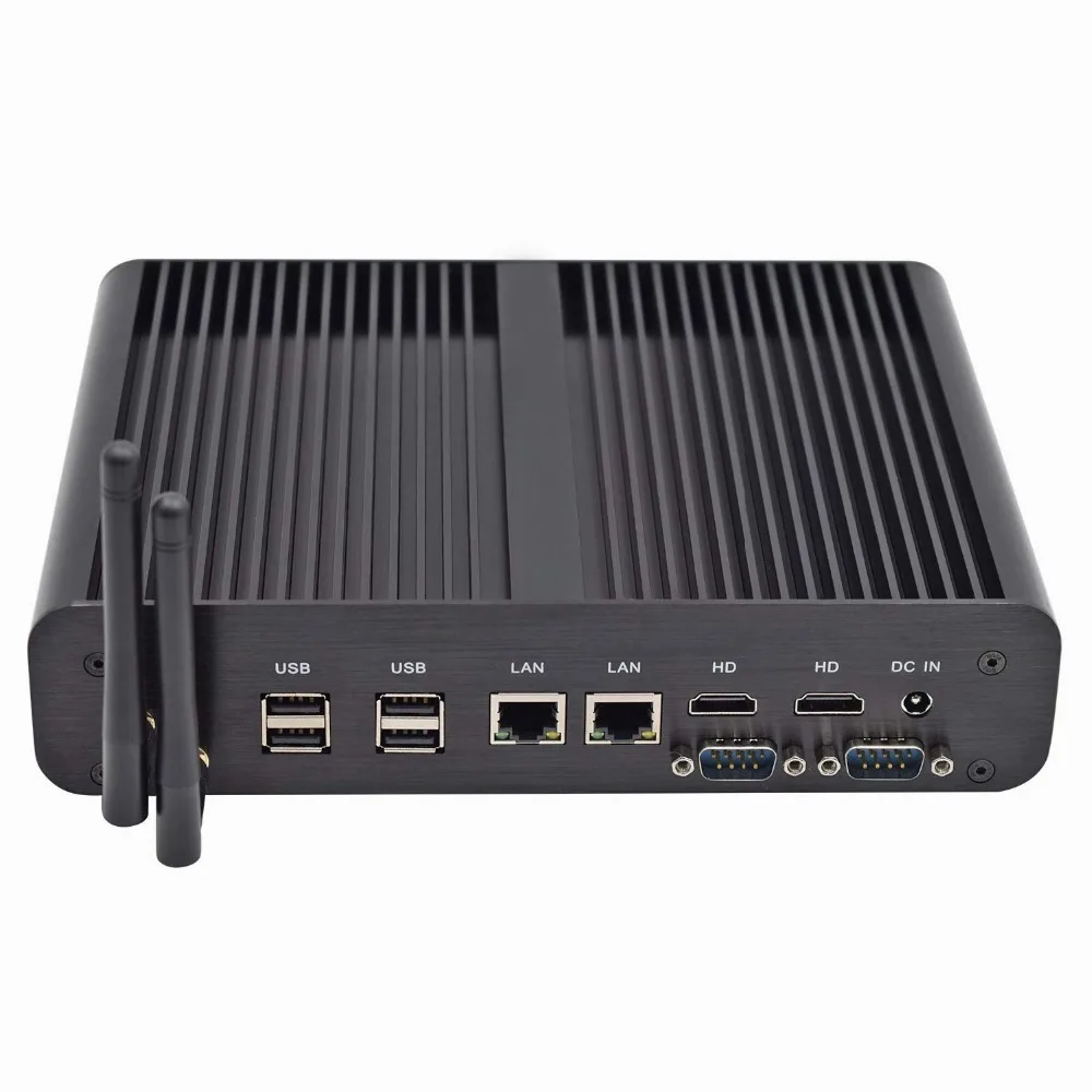 Mới Nhất 2 * RS232COM Quạt Không Cánh Mini PC Intel Core I7 5500U 4500U 1000Mb Windows10 2 * HDMI SPDIF Dual LAN HTPC Công Nghiệp Máy Tính