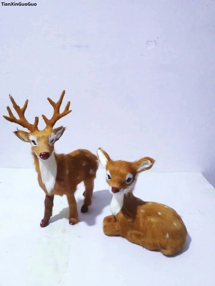 

polyethylene&real furs loves deer handicraft simulation sika deer hard model home decoration gift s1554