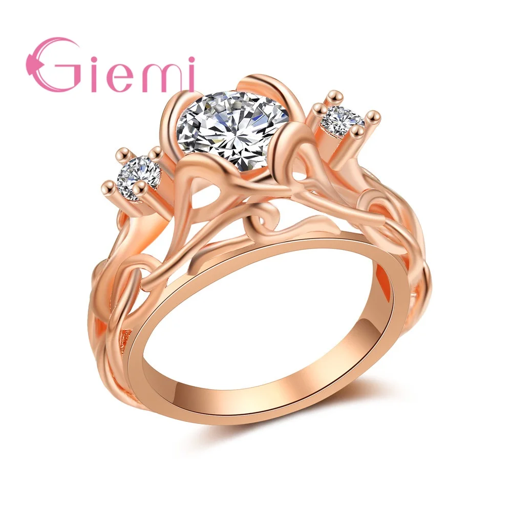 High Quality Beautiful Round Shape Rose Gold Minimalism Attractive Cubic Zirconia Ring For Women Party Accessories Jewelry