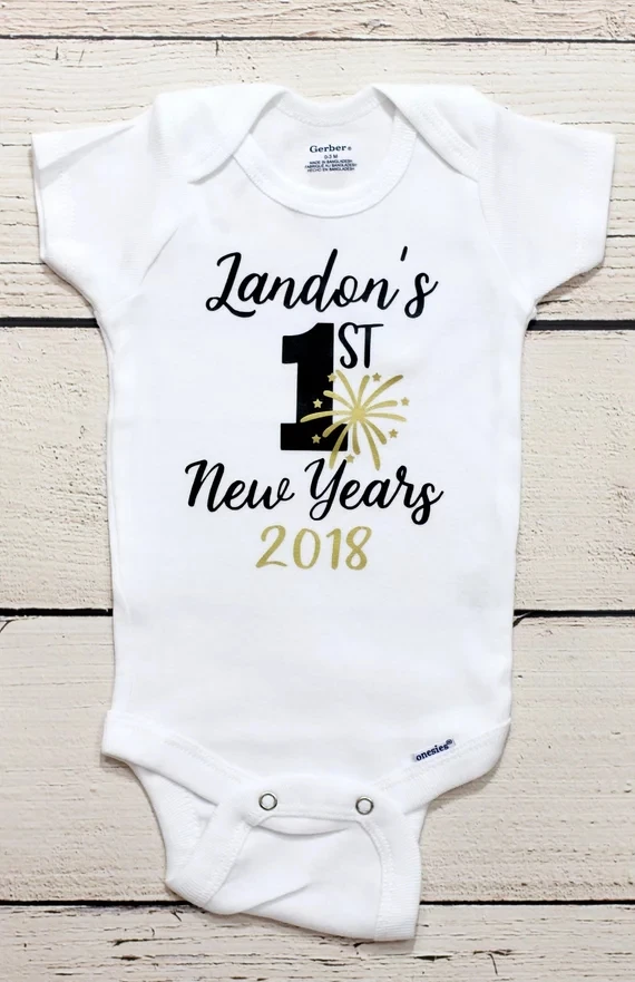 customize 2019 My first New Years kids t shirts birthday baby shower bodysuit onepiece romper Outfit New Year party favors