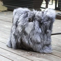 CX-D-52 New Retail Good Real Silver Fox Fur Sofa Cushion Cover For Living Room Decorative