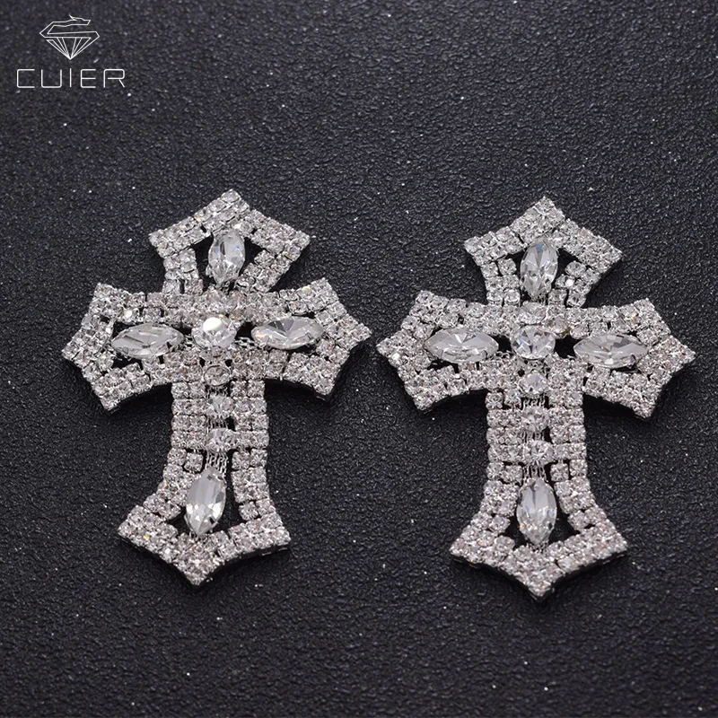 

10pcs mini size crystal cross appliques rhinestones sew on patches for clothings glass strass trimming garment sewing silver